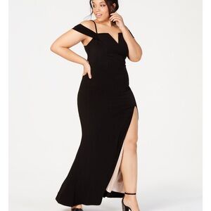 City Studio Navy blue One Shoulder Gown with Slit